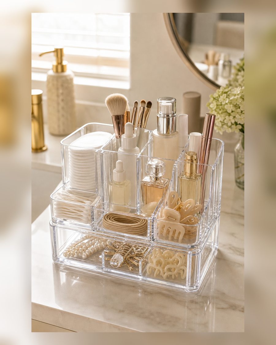 Sorbus Aufbewahrungsbox aus Acryl, geräumiges Design, ideal für Badezimmer, Kommode, Schminktisch und Arbeitsplatte