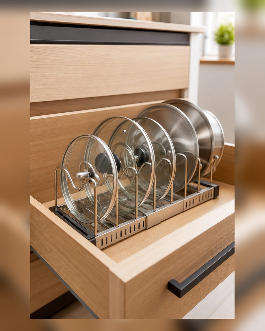 Ikea Variera Deckelhalter aus Edelstahl, Länge verstellbar