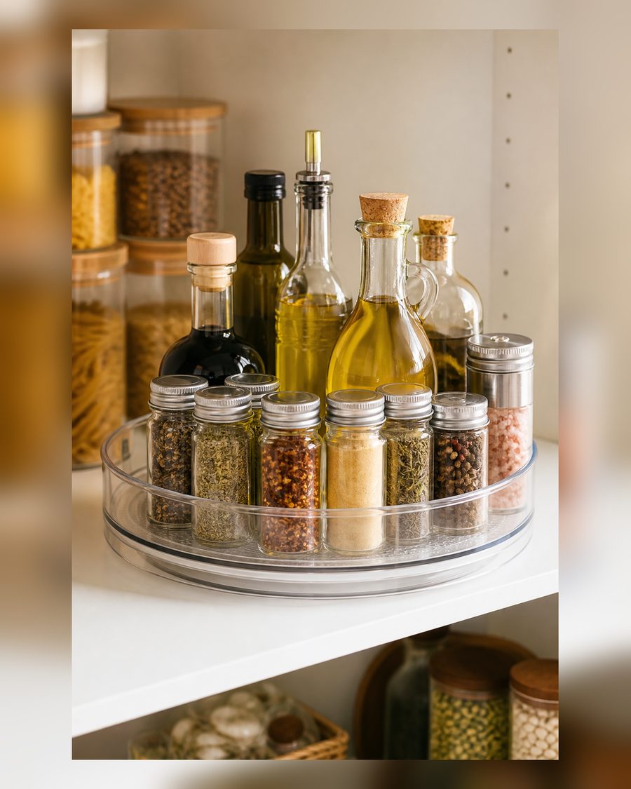 D&D Living® Drehteller Ø 25 cm - Küche & Kühlschrank Organizer drehbar | Lazy Susan Gewürzregal mit verstärktem Kunststoff | Rondell mit leiser Drehung