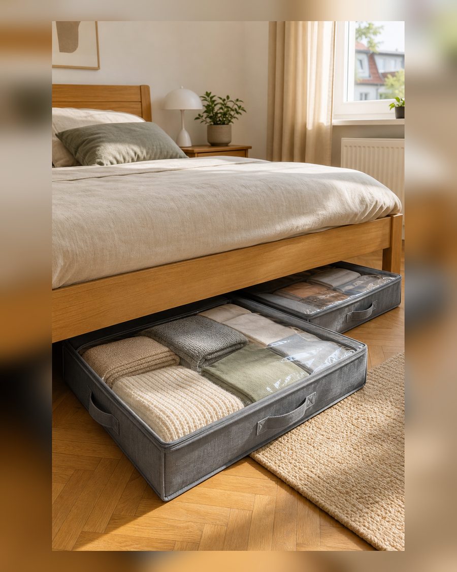 SONGMICS Unterbettkommode, 2er Set, Unterbett Aufbewahrungsbox mit Sichtfenster, Faltbarer Organizer, unter dem Bett oder auf dem Schrank, Vliesstoff, platzsparend, grau RUB002G01