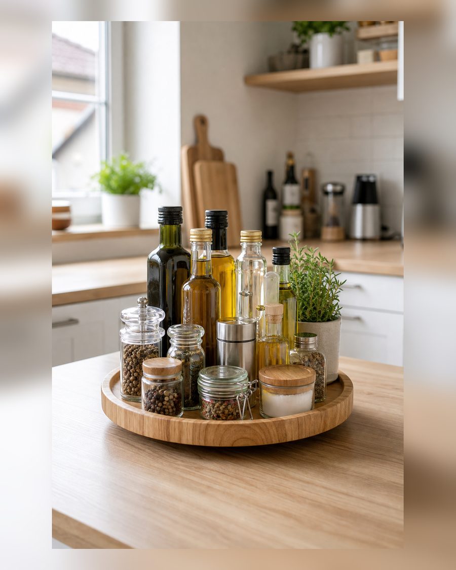 LAMU Lazy Susan Drehteller-Organizer für Schrank, rund, Holz, Lazy Susan für Tischplatte, Arbeitsplatte, Küche, Speisekammer, Gewürze, Badezimmer, Waschtisch, Dekoration, 25,4cm