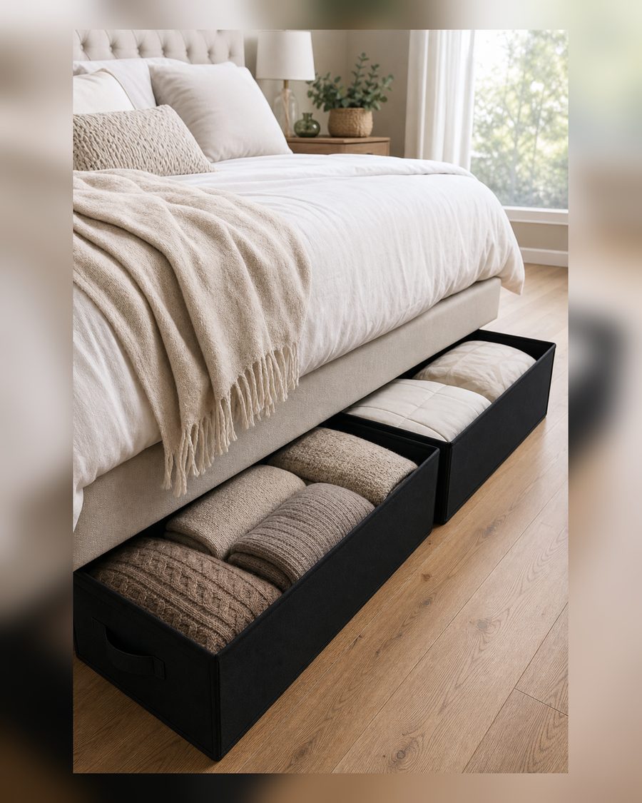 TidyCorner Unterbettkommode, 15,2 cm hoch, Schrank-Organizer und Aufbewahrungsbehälter mit stabilen Seitenwänden/Boden/4 Griffen, Schwarz, 2 Stück