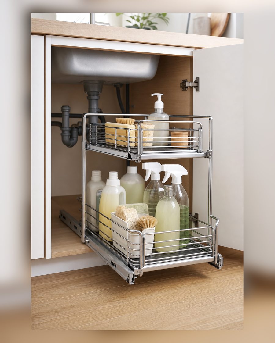Ausziehbarer Schrank-Organizer, 27,9 x 43,2 cm (B x T), ausziehbare Schubladen für Küchen-Organizer und Aufbewahrung, ausziehbare Schubladen für Schränke, robust, Schrankregale, verchromt