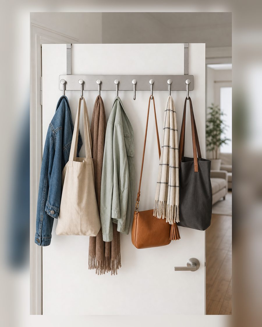 ecooe Türgarderobe Edelstahl 304 Hakenleiste Abnehmbar Türhaken mit 8 Haken, Türhänger für die Tür Ohne Bohren, Kleiderhaken Garderobenleiste Türhängeleiste für Türfalzstärken bis 2cm