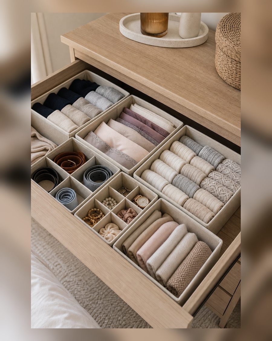 LOVE IT STORE IT Premium Schubladen Ordnungssystem 2-teilig - Schrank Organizer aus Stoff - Verstärkt mit Karton - Set mit zwei kleinen Boxen - Beige - 30x15x15 cm (Packung mit 2)