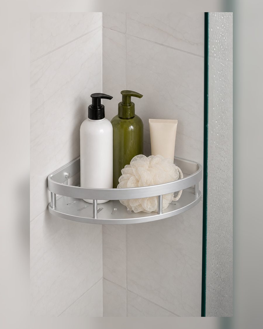 TATAY Duschablage Ecke Rechteckig Aluminium | Mit Schrauben enthalten | Kompatibel mit Quick Fix System (Ohne Bohren) | Feuchtigkeitsbeständig | Schneller Wasserablauf | 30x8,5x30cm – Modell Aluminium