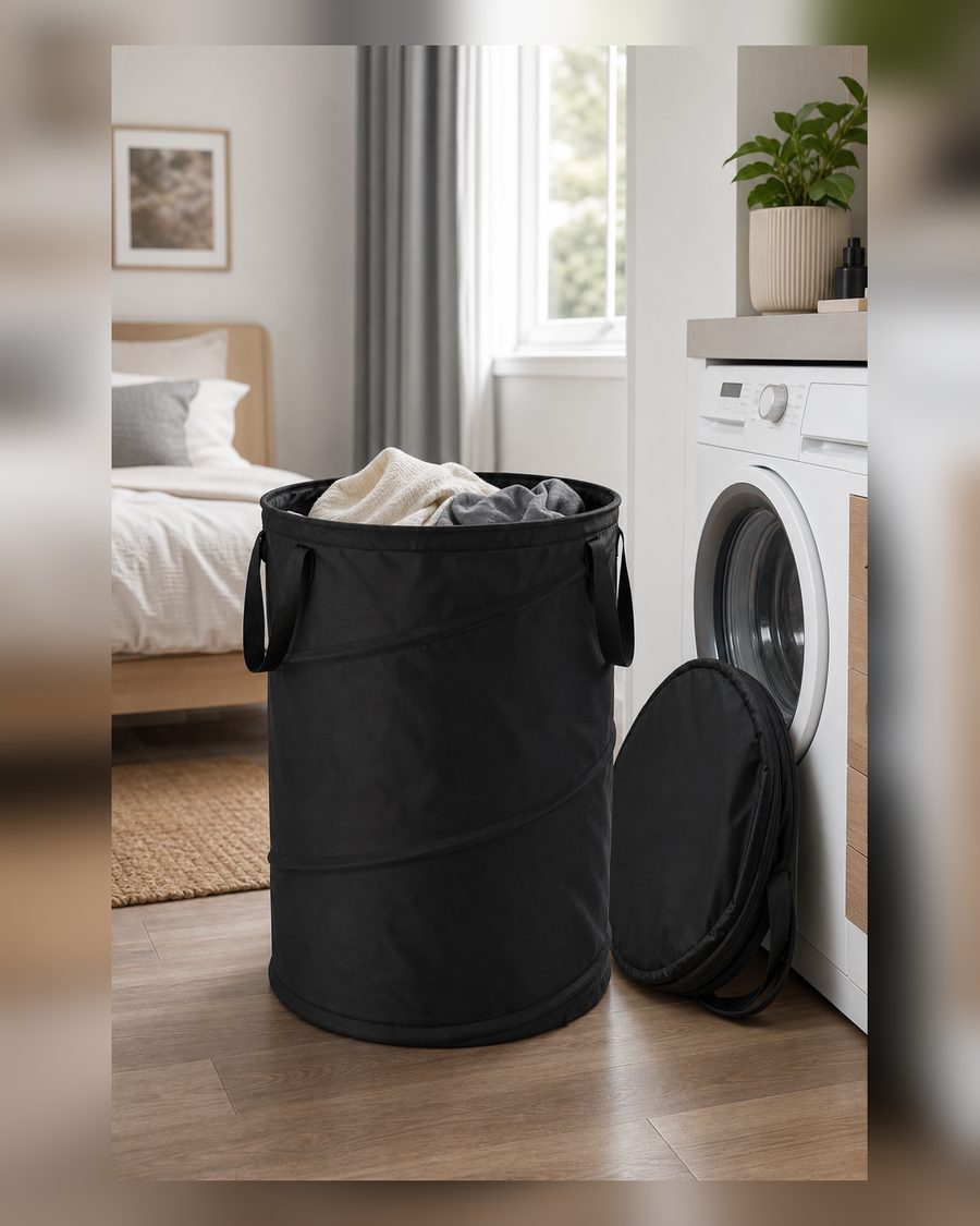 Großen Faltbar Wäschekörbe mit Griff, Pop up Tragbar Laundry Basket Faltbarer Platzsparender Wäschesammler Herausnehmbar Schmutzige Kleidung Aufbewahrungskorb Schwarz